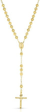Load image into Gallery viewer, 10k Yellow Gold or Tri Color Gold 5mm Rosary with Virgin Mary Medal and Crucifix of Jesus Cross Pendant Chain Necklace