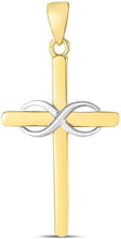 Load image into Gallery viewer, 14k Yellow Gold 1.1" Infinity Classic Cross Charm Pendant with optional Adjustable Chain Necklace