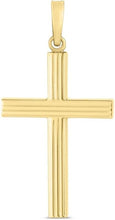 Load image into Gallery viewer, 14k Yellow Gold 1.2" Single Ribbed or 1.6" Triple Ribbed Cross Charm Pendant with optional Adjustable Chain Necklace