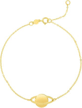 Load image into Gallery viewer, 14k Yellow Gold 8.5mm Saturn Planet Charm Bracelet, Adjustable 6.25" - 7 Inch