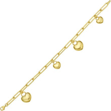 Load image into Gallery viewer, 14k Yellow Gold 4.5mm Paperclip Puffed Heart Charm Link Bracelet, 7.25 Inch