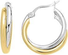 Load image into Gallery viewer, 14k Yellow Gold and White Gold 16mm Polished Double Row Hoop Earrings