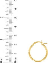 Load image into Gallery viewer, 10k Yellow Gold 2mm High Polish and Satin Finish Round Tube Hoop Earrings
