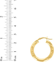 Load image into Gallery viewer, 10k Yellow Gold 4mm High Polish and Satin Finish Round Tube Hoop Earrings