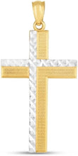 Load image into Gallery viewer, 14k Yellow Gold 1.1" Offset Layer Cross Charm Pendant with optional Adjustable Chain Necklace