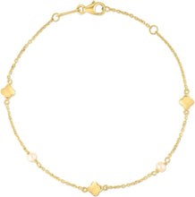 Load image into Gallery viewer, 14k Yellow Gold 8.3mm Gold Pearl & Clover Station Link Bracelet, 6.25" - 7 Inch