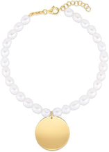 Load image into Gallery viewer, 14k Yellow Gold 20mm Pearl Circle Charm Customizable Engravable Disk Bracelet, 7.25" - 8 Inch