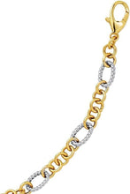 Load image into Gallery viewer, 14k Two-Tone Gold 4.5mm Ribbed White Gold Oval and Yellow Gold Circle Link Bracelet, 7.25 Inch