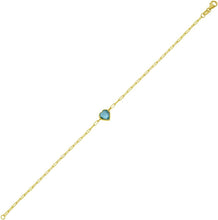 Load image into Gallery viewer, 14k Yellow Gold Heart Shape Gemstone Charm Link Bracelet, 7 Inch (Blue Topaz, Amethyst, Garnet, Citrine, or White Topaz)