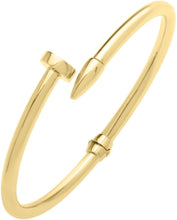 Load image into Gallery viewer, 14k Yellow Gold 4mm Solid Shiny High Polish Bypass Nail Cuff Bangle Bracelet 7 Inch