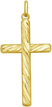 Load image into Gallery viewer, 14k Yellow Gold 1.6" Textured Cross Charm Pendant with optional Adjustable Chain Necklace