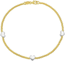 Load image into Gallery viewer, 14k Two-Tone Gold 5.4mm Heart Station 1.9mm Bead Link Bracelet, 7 Inch
