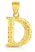 Load image into Gallery viewer, 10k Yellow Gold 1 Inch Extra Large Textured Letter Pendant A-Z Alphabet Pendant with Optional Rope Chain Necklace