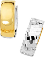 Load image into Gallery viewer, 14k Yellow Gold and White Gold 15mm Reversible Diamond Cut & Polished Huggie Earrings