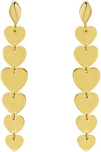 Load image into Gallery viewer, 14k Yellow Gold 49.3mm x 9mm Hearts Dangle Stud Earrings