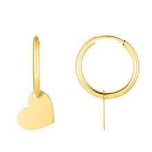Load image into Gallery viewer, 14k Yellow Gold 22.2mm Polished Heart Dangle Light Weight Hoop Earrings