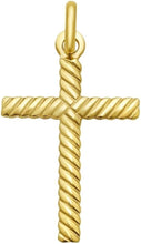 Load image into Gallery viewer, 14k Yellow Gold 1.2" Ribbed Twist Cross Charm Pendant with optional Adjustable Chain Necklace