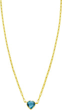 Load image into Gallery viewer, 14k Yellow Gold Heart Shape Gemstone Pendant Chain Necklace, 16” - 18 Inch - (Blue Topaz, Amethyst, Garnet, Citrine, or White Topaz)