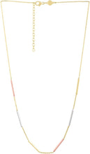 Load image into Gallery viewer, 10k Tri-Color 1.6mm Solid Bar Station 0.9mm Chain Necklace 16" - 17" - 18 Inch
