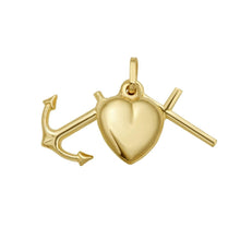 Load image into Gallery viewer, 14k Yellow Gold 25mm Heart, Cross, and Anchor Triple with Optional Chain Pendant Charm