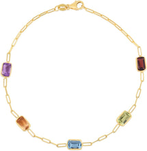 Load image into Gallery viewer, 14k Yellow Gold 1.5mm Paperclip Gemstone Chain Bracelet