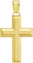 Load image into Gallery viewer, 14k Yellow Gold 1.1" Beveled Cross Charm Pendant with optional Adjustable Chain Necklace