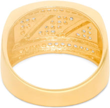 Load image into Gallery viewer, 10k Yellow Gold 12.6mm Pave CZ Rectangle Signet with Striped Diamond Cut Ring, Sizes 4-13