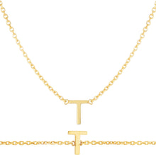Load image into Gallery viewer, 14k Yellow Gold 0.2" Mini Alphabet Letter A - Z Initial Charm Pendant with Extendable Adjustable Chain Necklace & Bracelet Set