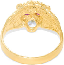 Load image into Gallery viewer, 10k Yellow Gold 13.1mm Lion Ruby Eyes CZ Ring, Sizes 4-11