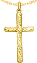 Load image into Gallery viewer, 14k Yellow Gold 1.6" Textured Cross Charm Pendant with optional Adjustable Chain Necklace