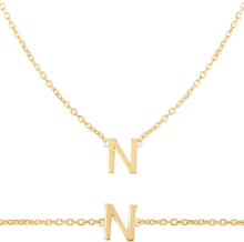 Load image into Gallery viewer, 14k Yellow Gold 0.2" Mini Alphabet Letter A - Z Initial Charm Pendant with Extendable Adjustable Chain Necklace & Bracelet Set