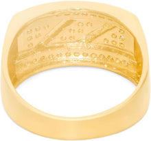 Load image into Gallery viewer, 10k Yellow Gold 11.2mm Pave CZ Rectangle Signet with Striped Diamond Cut Ring, Sizes 4-13