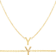 Load image into Gallery viewer, 14k Yellow Gold 0.2" Mini Alphabet Letter A - Z Initial Charm Pendant with Extendable Adjustable Chain Necklace & Bracelet Set
