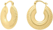 Load image into Gallery viewer, 14k Yellow Gold 26.5mm Round Ribbed Hoop Earrings