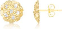 Load image into Gallery viewer, 10k Yellow Gold CZ Solid Round Nugget Earrings
