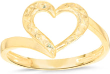 Load image into Gallery viewer, 10k Yellow Gold Diamond Cut Open Heart Curved Band Ring, Size 3-11