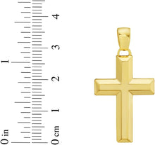 Load image into Gallery viewer, 14k Yellow Gold 1.1" Beveled Cross Charm Pendant with optional Adjustable Chain Necklace