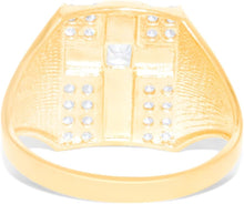 Load image into Gallery viewer, 10k Yellow Gold 14mm Two-Tone Cross CZ Square Ring, Sizes 5 - 13