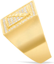 Load image into Gallery viewer, 10k Yellow Gold 16.6mm Pave CZ Square Signet with Diamond Cut Strip Ring, Size 4-13