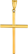 Load image into Gallery viewer, 14k Yellow Gold 1.1" Classic Square Edged Cross Charm Pendant with optional Adjustable Chain Necklace