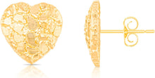 Load image into Gallery viewer, 10k Yellow Gold Solid Nugget Heart Earrings