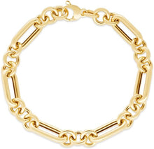Load image into Gallery viewer, 14k Yellow Gold 8mm Lite Paperclip Figaro with Round Link Chain Bracelet 7.5 Inch