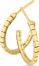Load image into Gallery viewer, 14k Yellow Gold 19mm Brick Omega Hoop Earrings