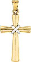 Load image into Gallery viewer, 14k Yellow Gold 1.1" Knot-Tied Byzantine Two-Tone Cross Charm Pendant with optional Adjustable Chain Necklace