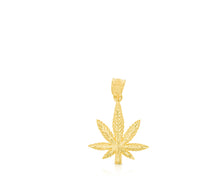 Load image into Gallery viewer, 10k Yellow Gold Textured Marijuana Weed Symbol Pendant