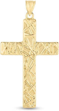 Load image into Gallery viewer, 14k Yellow Gold 1.7" Rugged Cross Charm Pendant with optional Adjustable Chain Necklace