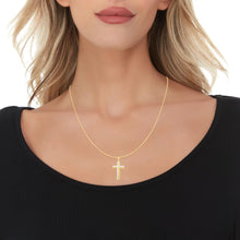 Load image into Gallery viewer, 14k Yellow Gold 1.1" Offset Layer Cross Charm Pendant with optional Adjustable Chain Necklace
