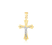 Load image into Gallery viewer, 10k Yellow Gold Textured Bevel Crucifix of Jesus Religious Pendant
