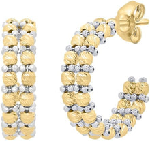 Load image into Gallery viewer, 14k Yellow Gold 19mm Two-Tone Double Row Beaded Earrings