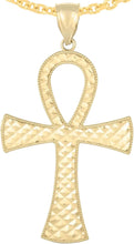 Load image into Gallery viewer, 14k Yellow Gold 1.1" Diamond Cut Ankh Cross Charm Pendant with optional Adjustable Chain Necklace